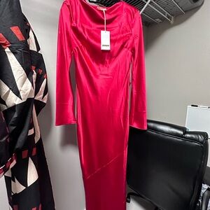 Red Sheath Cocktail Dress Long Sleeve Bateau